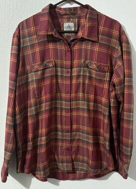 Ascend Womens 2XL Red Plaid Full Button Long Sleeve Shirt Western Outdoors Camp